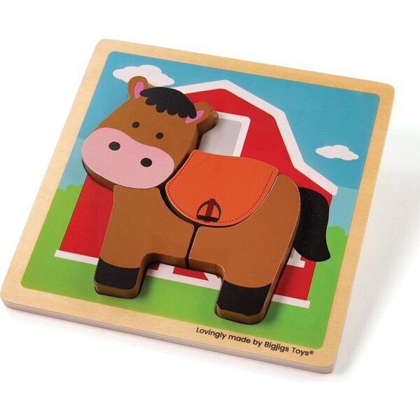 4pc Bigjigs Toys 15cm Chunky Lift Out Puzzle Horse Kids Wooden Sensory Toy 10m+
