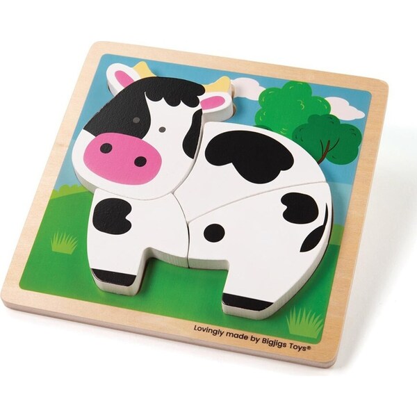 4pc Bigjigs Toys 15cm Chunky Lift Out Puzzle Cow Kids Wooden Sensory Toy 10m+