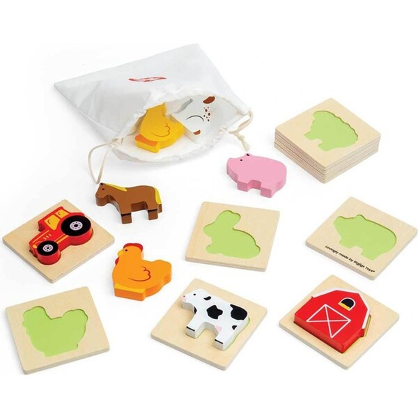 10pc Bigjigs Toys Farm Feel & Find Kids/Children Sensory Puzzle Wooden Toy 10m+