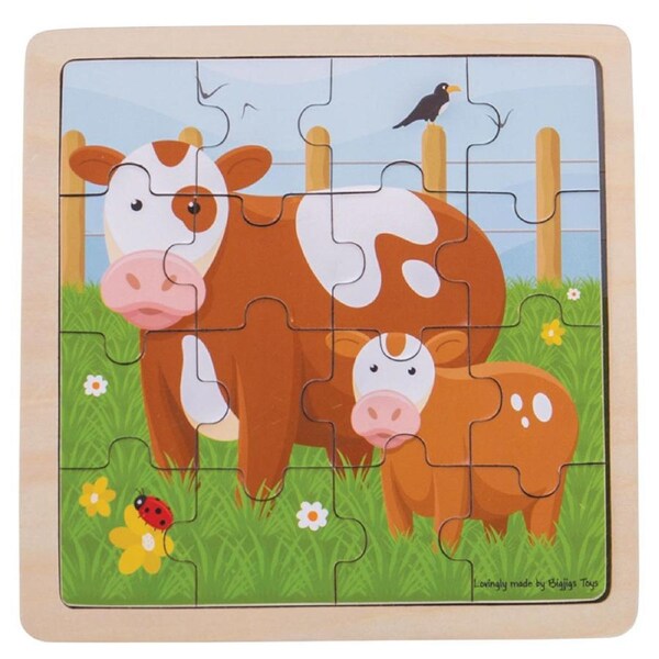 16pc Bigjigs Toys 18cm Cow & Calf Jigsaw Puzzle Kids/Children Wooden Toy 2y+