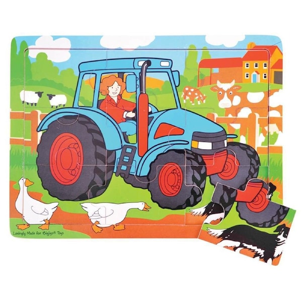 9pc Bigjigs Toys 30cm Medium Tray Puzzle Tractor Kids/Children Wooden Toy 2y+
