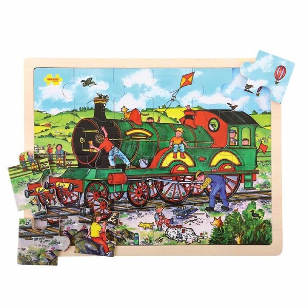 24pc Bigjigs Toys 43cm Large Tray Puzzle Train Kids/Children Wooden Toy 3y+