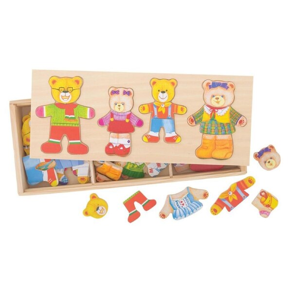 72pc Bigjigs Toys 33cm Dress Up Bear Family Kids Interactive Wooden Toy 3y+