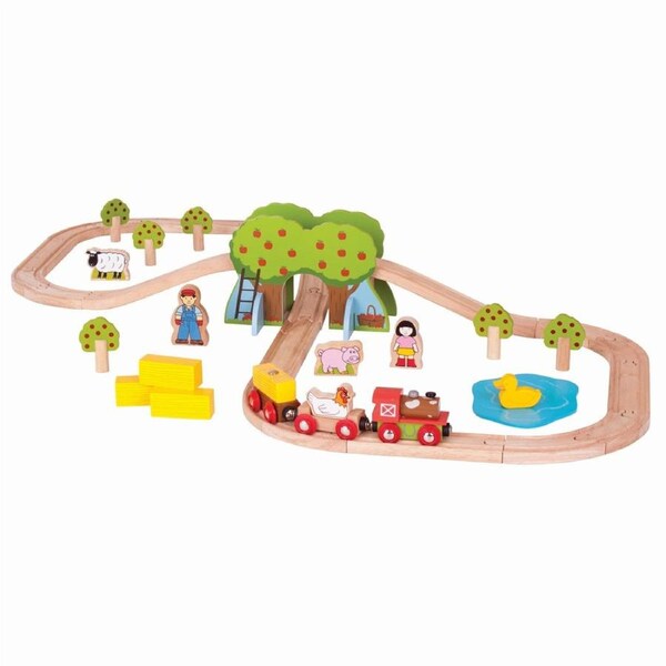 44pc Bigjigs Rail Farm Train Set Kids/Children Fun Interactive Wooden Toy 3y+