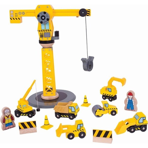 13pc Bigjigs Rail 38cm Big Crane Construction Kids/Children Wooden Toy Set 3y+