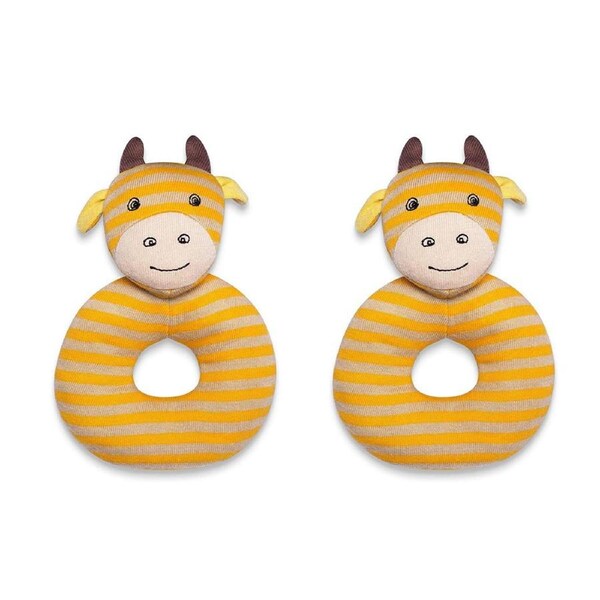 2x Organic Farm Buddies Cotton 13cm Teething Rattle Toy George Giraffe Baby 0m+
