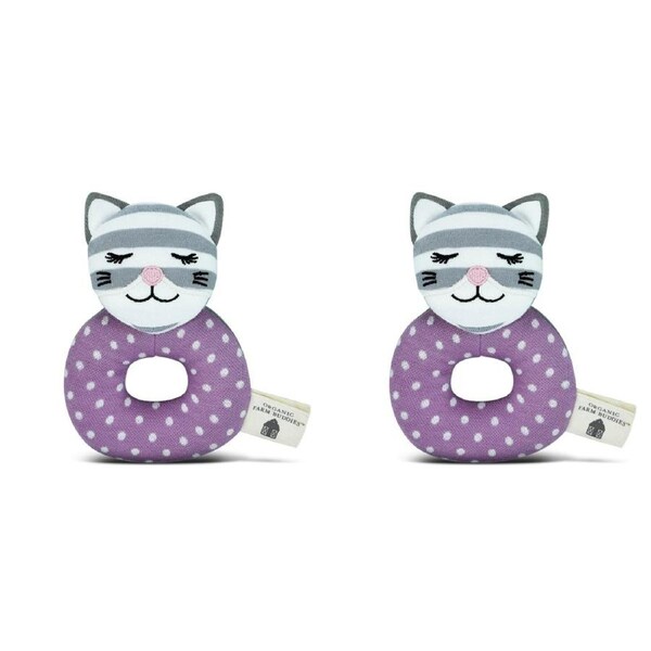 2x Organic Farm Buddies Cotton 13cm Teething Rattle Toy Maude The Kitty Baby 0m+