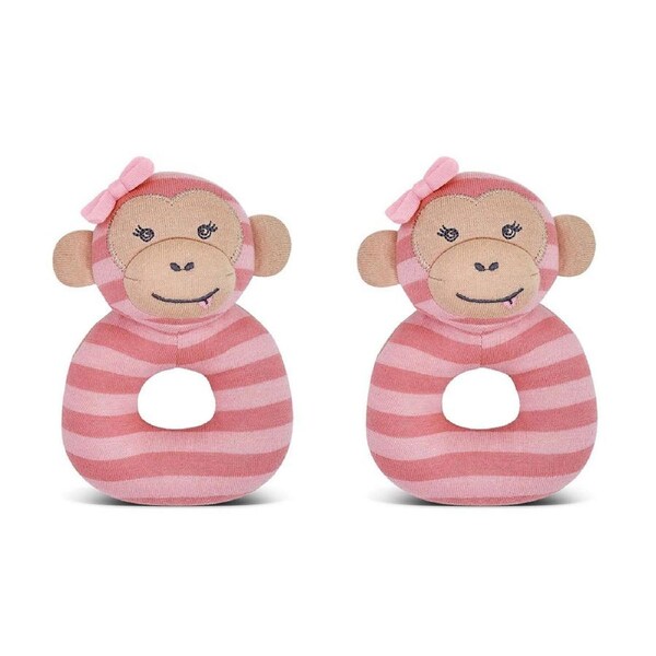 2x Organic Farm Buddies Cotton 13cm Teething Rattle Maggie The Monkey Baby 0m+