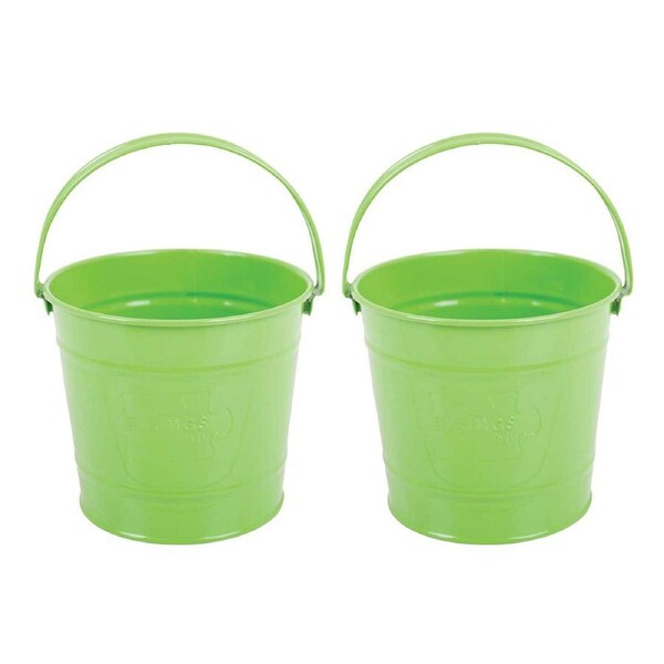 2x Bigjigs Toys 16.5cm Round Metal Bucket Kids/Children Outdoor Toy Green 3y+