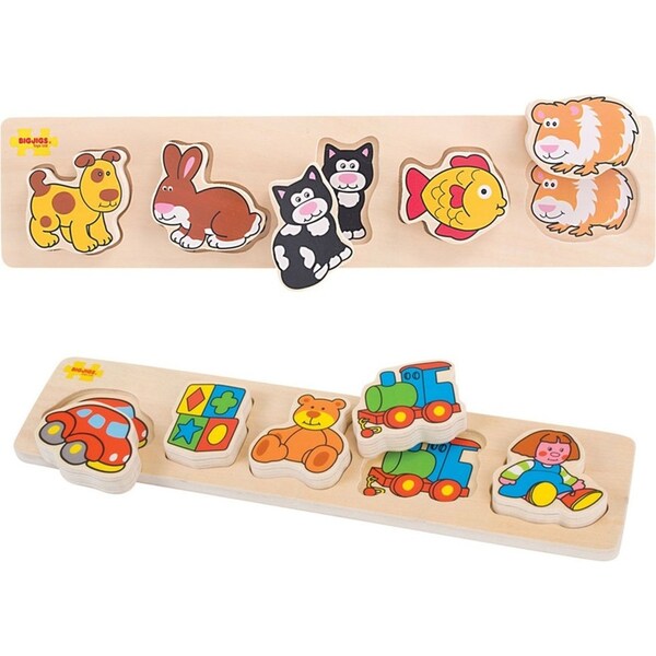 2x 6pc Bigjigs Toys 33cm Chunky Pets/Toys Lift & Match Puzzle Toy Combo 12m+