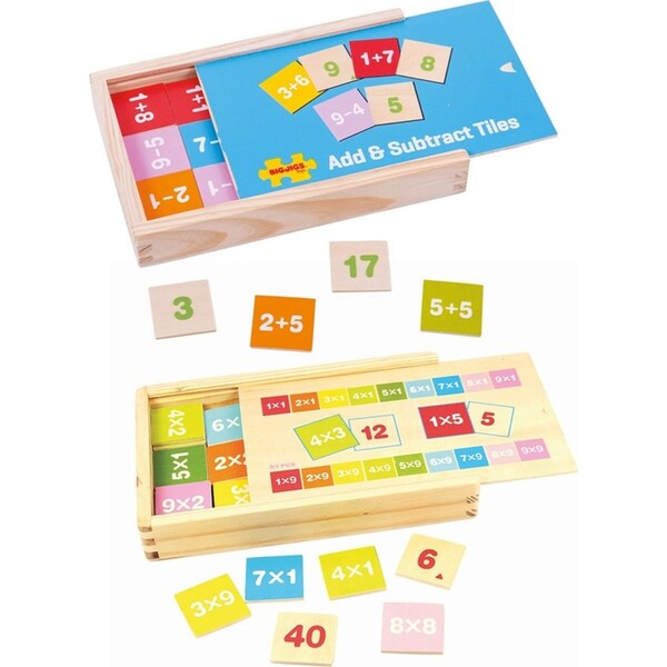 2x 81pc Bigjigs Toys Add & Subtract/Times Table Box Kids Wooden Toy Combo 3y+