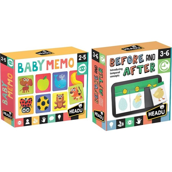 2PK Headu Baby Memo Tiles/Before and After Memory Card Game Play Combo Kids 2-6y