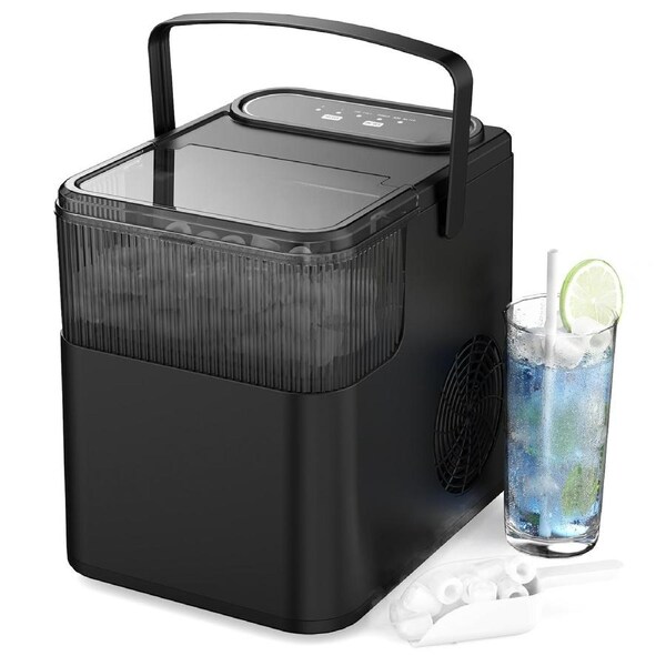 ADVWIN 1.4L Ice Maker, Portable Ice Maker Machine with Carry Handle, Self-Cleaning Ice Makers Countertop, 9 Cubes in 6 Mins, 12KG per Day, Black