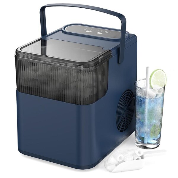 ADVWIN 1.4L Ice Maker, Portable Ice Machine with Carry Handle, Self-Cleaning Ice Makers Countertop, 9 Cubes in 6 Mins, 12KG per Day, Navy Blue