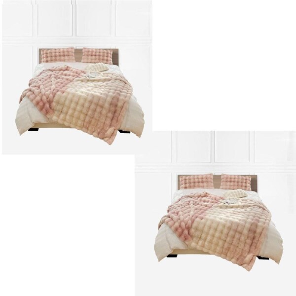 SOGA 2-Pack 200cm Light Pink Fuzzy Fur Throw Blankets