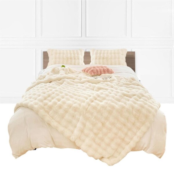 SOGA 200cm Creamy White Fur Fuzzy Super Soft and Cozy Fluffy Throw Blanket