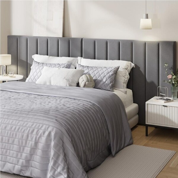 Oikiture Bed Frame Headboard Double Queen King Size Head Bedhead Grey Velvet