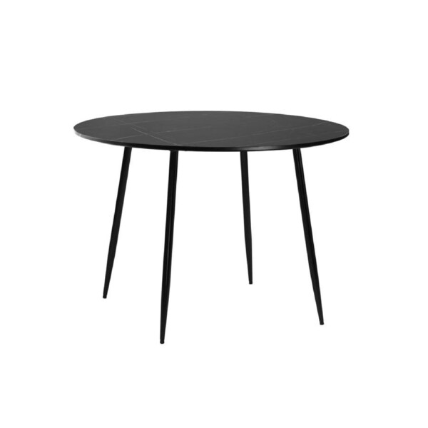 Oikiture 110cm Dining Table Round Wooden Table With Marble Effect Metal Legs BK