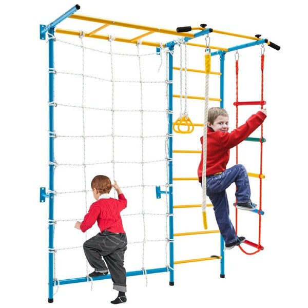 Babyjoy Climb Playset 7-in-1 Kids Monkey Bars Climbing Set w/Gym Rings & Rope Ladder Jungle Play Gym