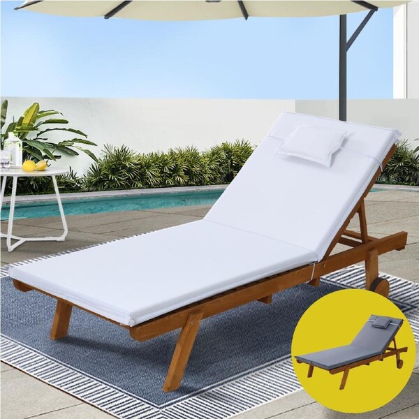 Gardeon Sun Lounge Wooden Lounger Day Bed Wheel Patio Outdoor Setting Furniture White