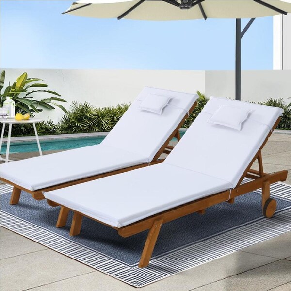 Gardeon Sun Lounge Wooden Lounger Day Bed Wheel Patio Outdoor Setting Furniture WhiteX2