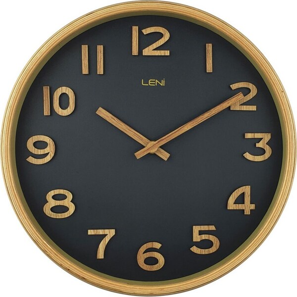 Leni Tilia Silent Sweeping Wooden Home Wall Timepiece Clock 25.5cm Black