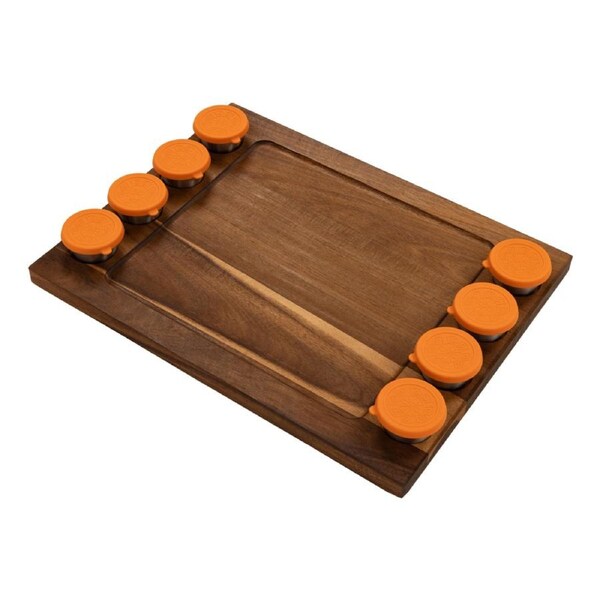 Serving Tray Double Sided Charcuterie Board 8 Sauce Cups Gift