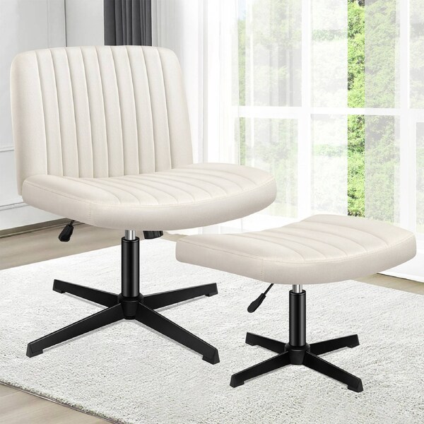 ALFORDSON Office Chair Mid back with Ottoman Velvet Beige