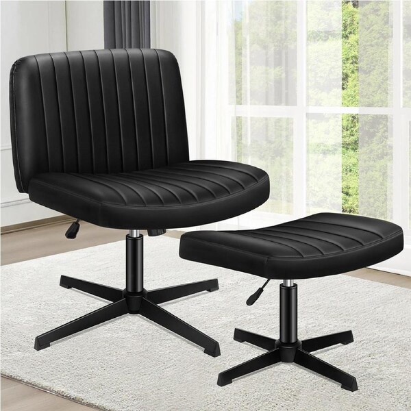 ALFORDSON Office Chair Mid back with Ottoman PU Leather Black