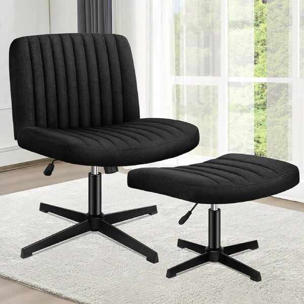 ALFORDSON Office Chair Mid back with Ottoman Fabric Black