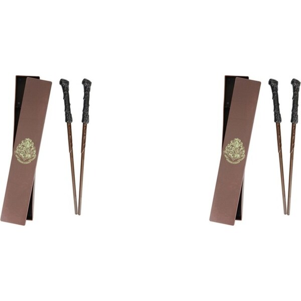 2x 2pc Harry Potter Wand Chopsticks in Box 23cm Food Noodles Utensil Set Brown