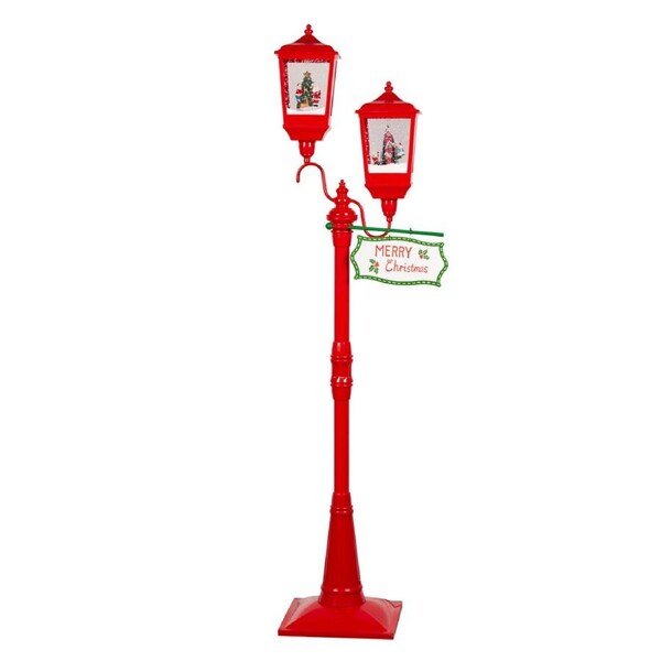 Christabelle Christmas Lamp Post With Lights Music & Snow - Red 195cm