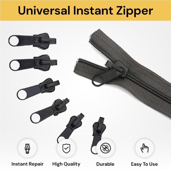 6X Universal Zipper Heads Repair Kit Replacement Instant Zip Slider Zipper Fix Tool Sewing Zippers Head Slider - Black