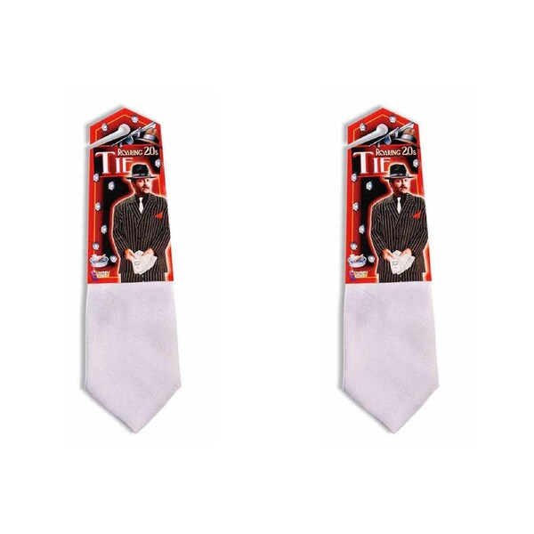 2x Rubies White Gangster Fabric Tie Costume Party Necktie Dress-up White