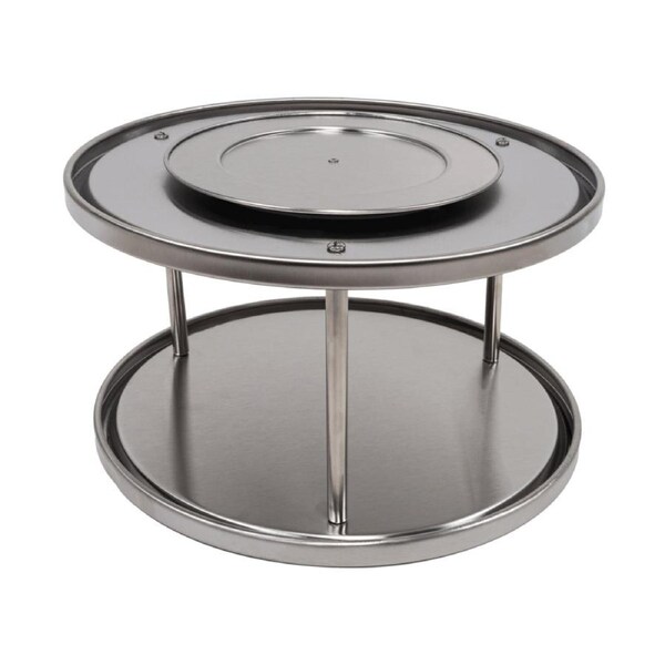 2-Tier Rack Lazy Susan Organiser Steel Kitchen Pantry Cabinet Storage