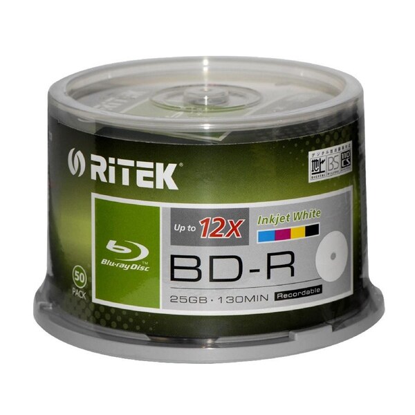 400 x Ritek Blu-ray BD-R 12x 25GB Full Hub inkjet printable blu ray BDR discs