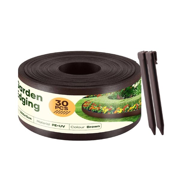 Garden Bed Edging 30mx15cm Lawn Border Landscape Flower Fence Plant Grass Path Driveway DIY Flexible Plastic Barrier Roll Kit