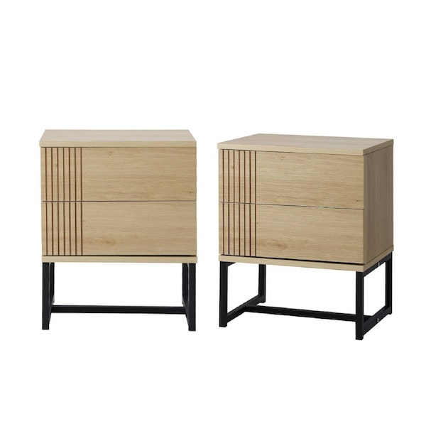 Oikiture Set of 2 Bedside Tables Side Table Bedroom Storage Nightstand Metal