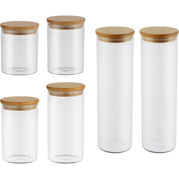 6PCS Glass Storage Jars with Wooden Lids Kitchen Pantry Food Canister