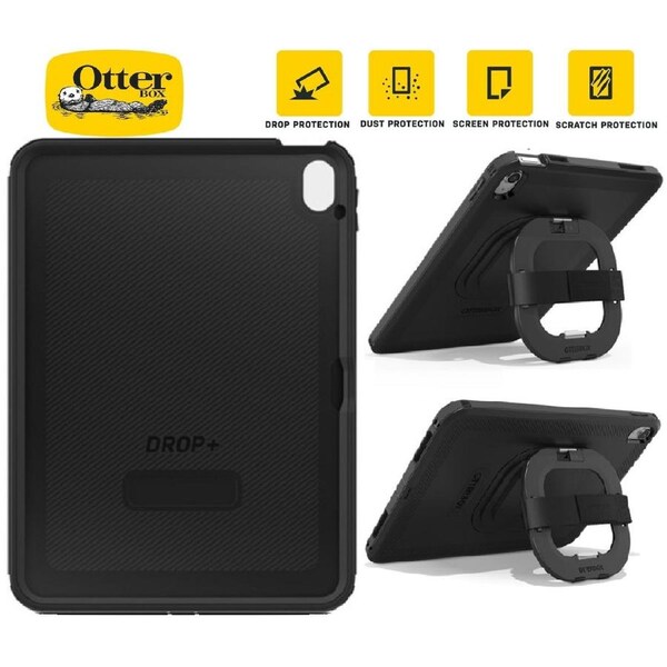 OtterBox Defender Apple iPad (10.9') (10th Gen) Case with Kickstand, Screen Protection and Strap ProPack - Black (77-90431),Two-Position,Pencil Holder