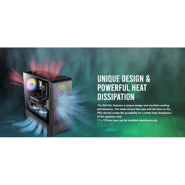 Antec NX416 Mesh ATX. USB-C x1, USB 3.0 x. 2x ARGB 160mm + 1x ARGB 120mm Fans.