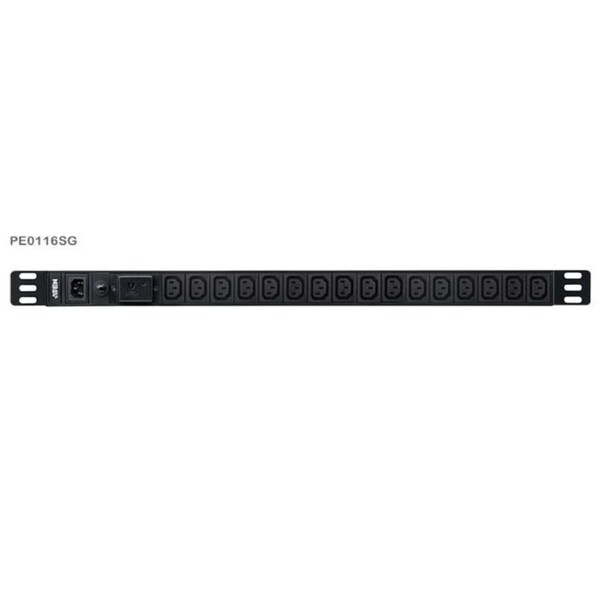 Aten 0U Basic PDU with Surge Protection, 16x IEC Sockets, 10A Max, 100-240VAC, 50-60HZ, Overcurrent protection, Aluminum material
