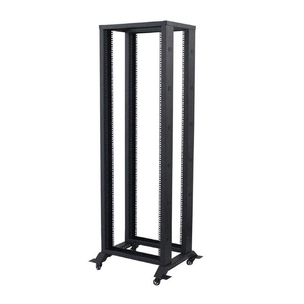 LDR Flat Packed 22U 2-Post Open Frame Rack, Black Metal Construction