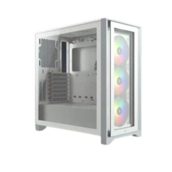 Corsair iCUE 4000D RGB Airflow Mesh Front Panel Mid-Tower, White, 3x AF120 RGB Elite Fans, Node Pro Controller - Gaming Case (LS)