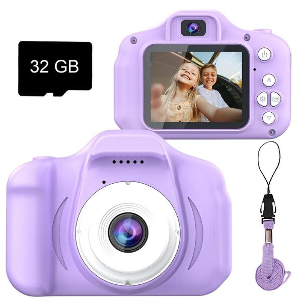 Kids Selfie Camera, Christmas Birthday Gifts for Girls&Boys Age 3-9, HD Digital Video Cameras for Toddler, Portable Toy for 3 4 5 6 7 8 Year Old Girls&Boys with 32GB SD Card (Light Purple)