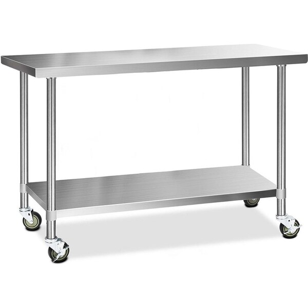 430 Stainless Steel Kitchen Benches Work Bench Food Prep Table with Wheels 1524MM x 610MM