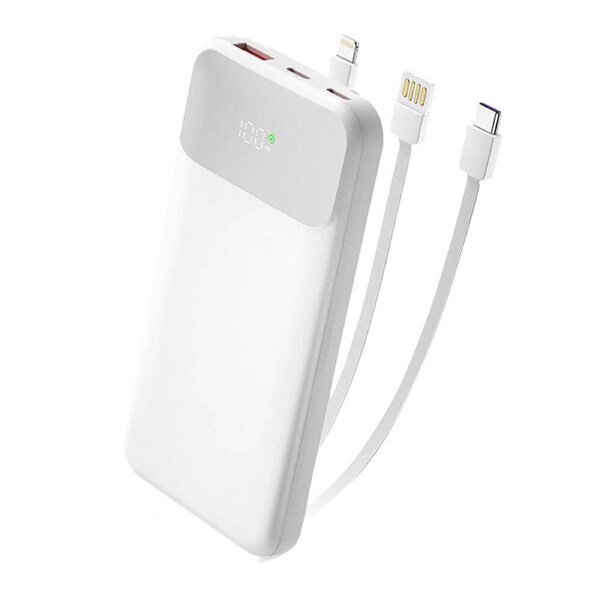 Philips 10000mAh Portable PowerBank With Three Charging Cables - White