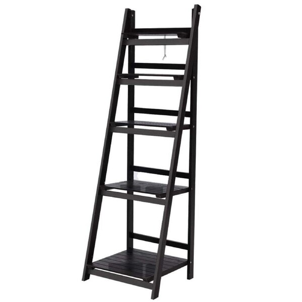 Display Shelf 5 Tier Wooden Ladder Stand Storage Book Shelves Rack Coffee