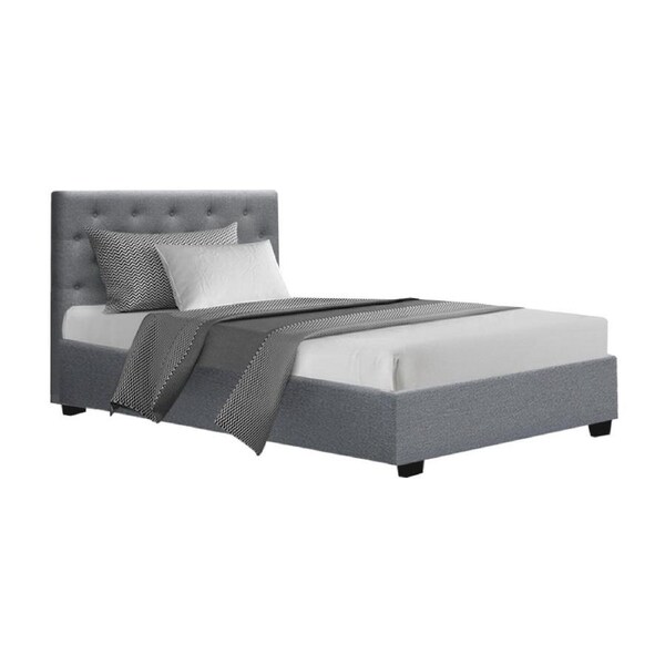 Bed Frame Fabric Gas Lift Storage - Grey King Single