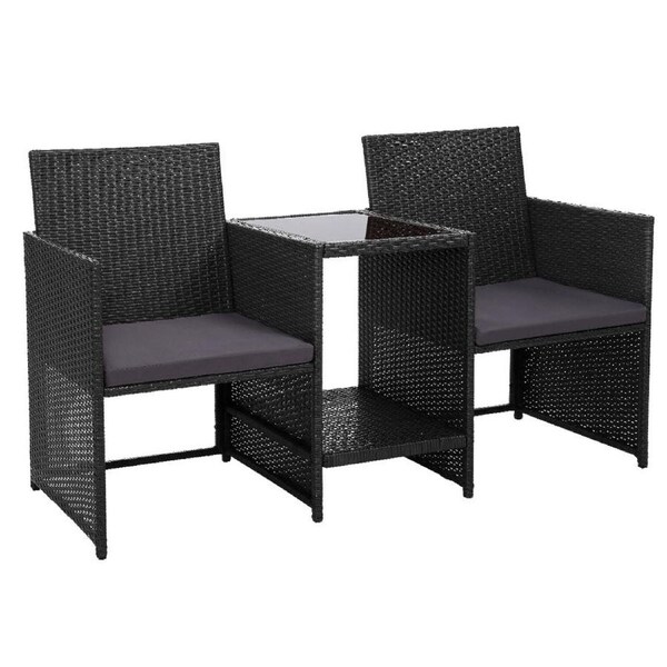 Outdoor Setting Wicker Loveseat Birstro Garden Patio Set - Black